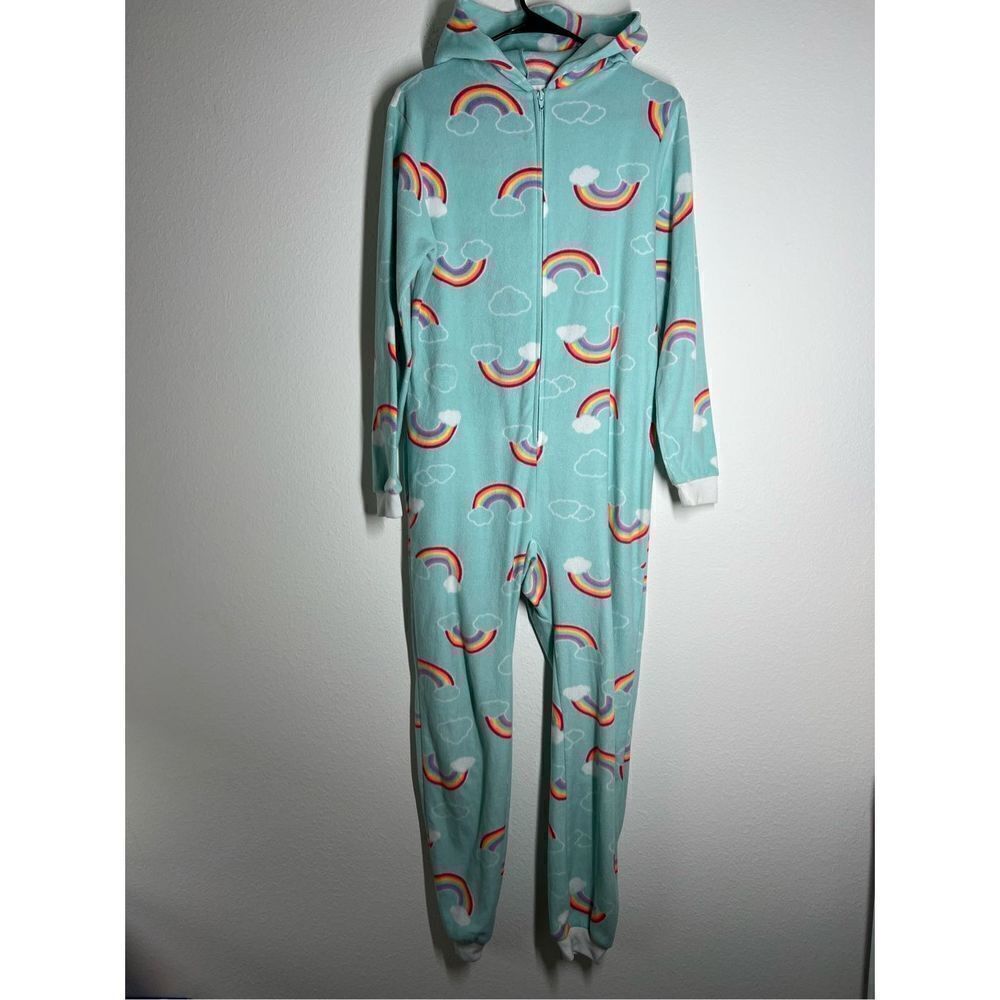 Girls Cat & Jack Hooded Unicorn Rainbow One-Piece Pajamas - Blue, XL (14/16)